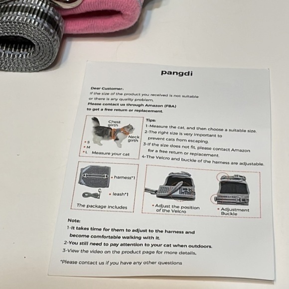 Pangdi Cat feline Pink Gray adjustable Pet Harness and attachable Leash Sz Large - Picture 4 of 9